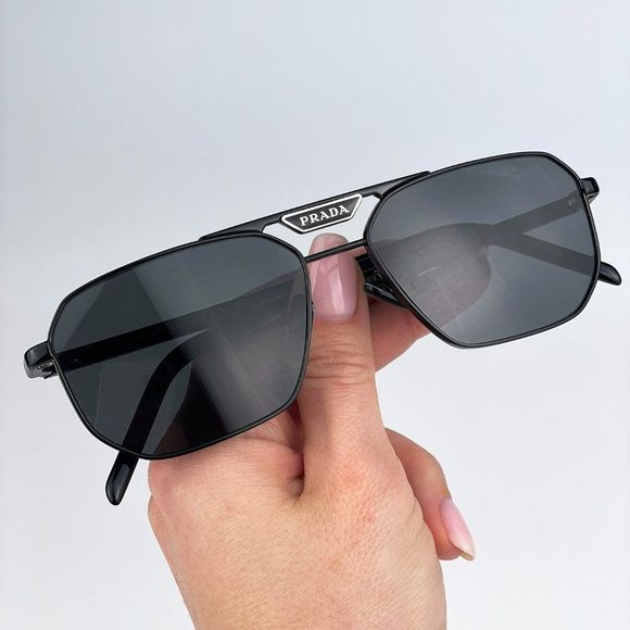 Prada PR58YS 1AB5S0 Sunglasses Black Dark Grey Pilot Metal Unisex - Picture 5 of 14